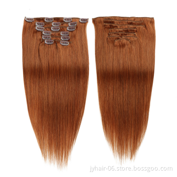 Wholesale unprocessed colored brazilian clip in hair extensions, Customized 100% human hair clip in human hair colored
